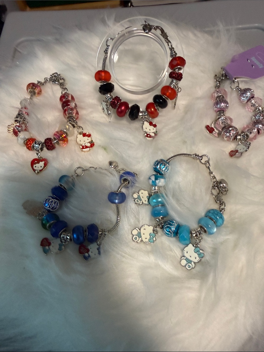 Hello Kitty Multi-Color Beaded Charm Bracelet - Blue & Red Options